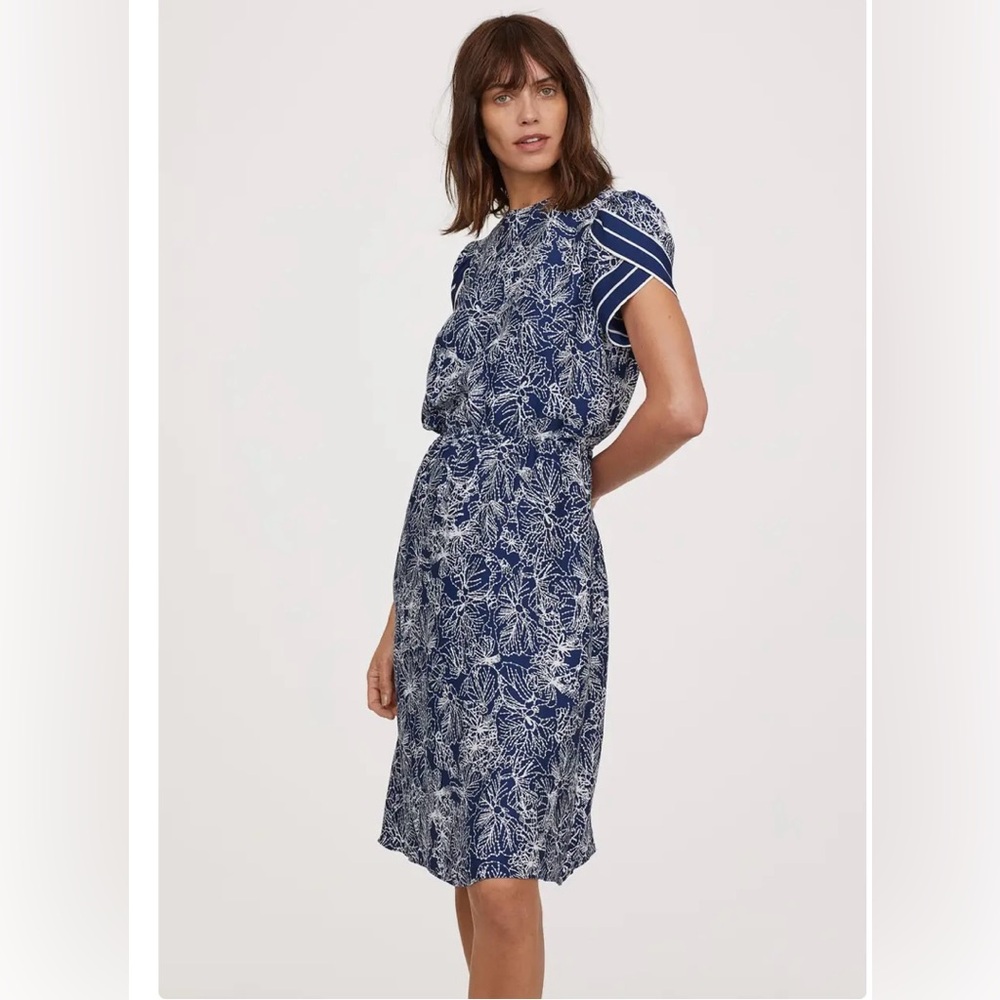 H&M satin blue and white dress